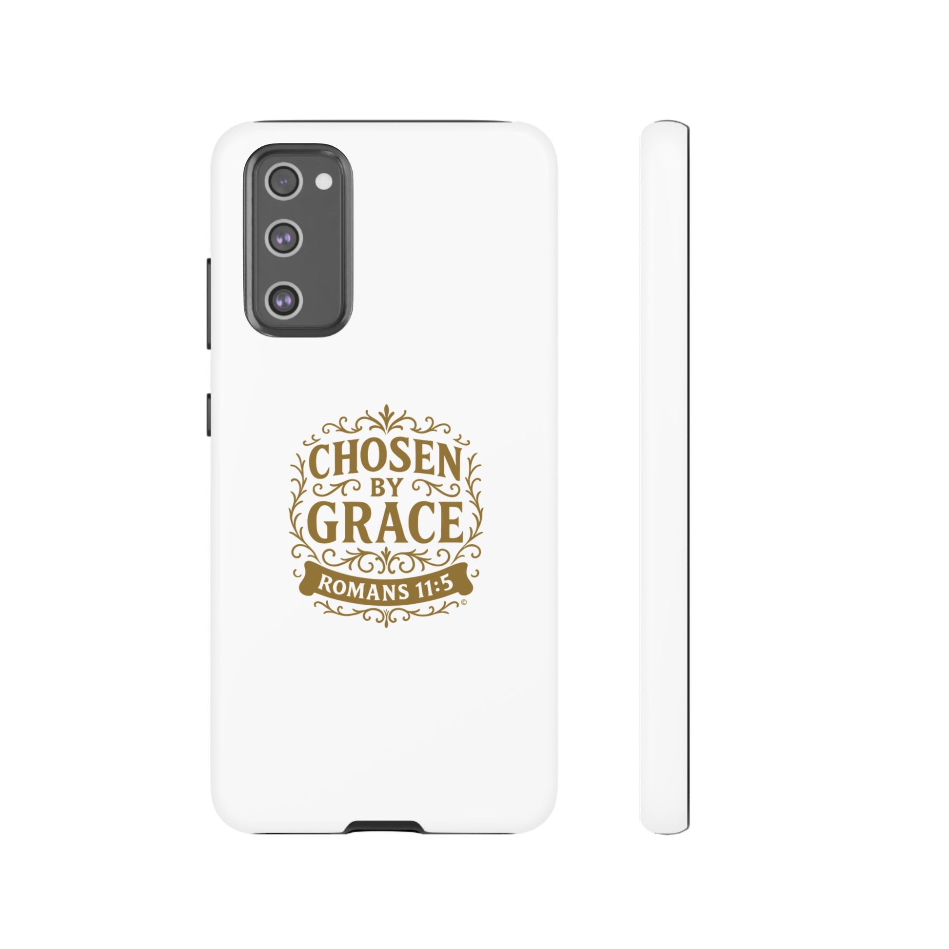 Chosen by Grace (Gold Lettering), Rugged Phone Case, Inspirational Mobile Cover, Gift for Faith Lovers, Faith-Based Protector - Cross Apparel USA