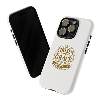 Chosen by Grace (Gold Lettering), Rugged Phone Case, Inspirational Mobile Cover, Gift for Faith Lovers, Faith-Based Protector - Cross Apparel USA