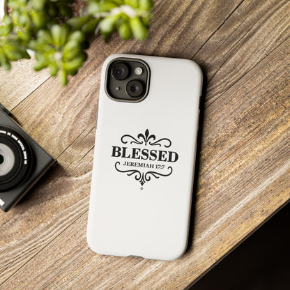 Blessed (Black Lettering), Rugged Phone Case, Inspirational Mobile Cover, Gift for Faith Lovers, Faith-Based Protector