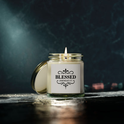 Blessed (Black Lettering) Scented Candle - Coconut Apricot Wax, Inspirational Home Decor, Relaxation, Gifts for Believers
