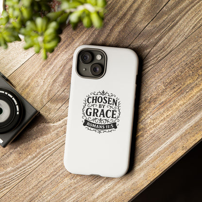 Chosen by Grace (Black Lettering), Rugged Phone Case, Inspirational Mobile Cover, Gift for Faith Lovers, Faith-Based Protector