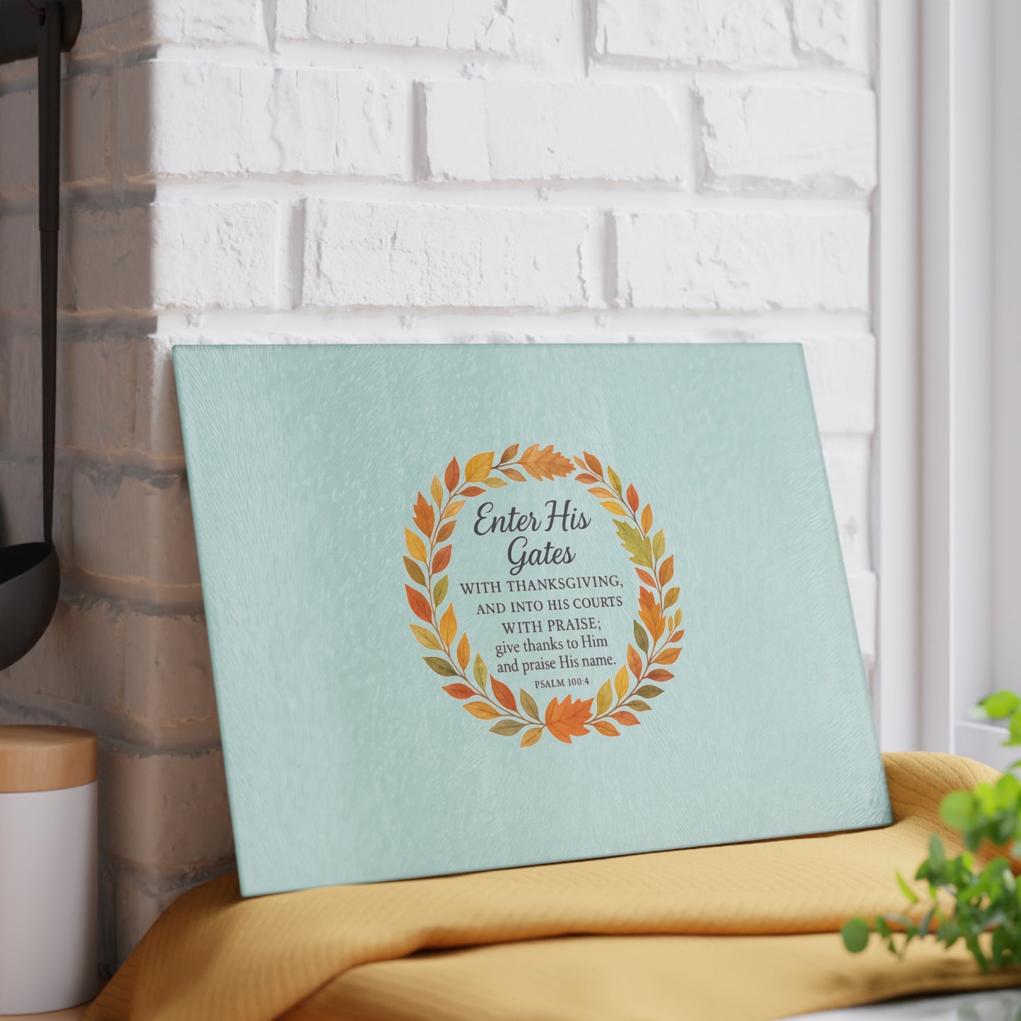 Enter His Gates with Thanksgiving Glass Cutting Board with Scripture Design