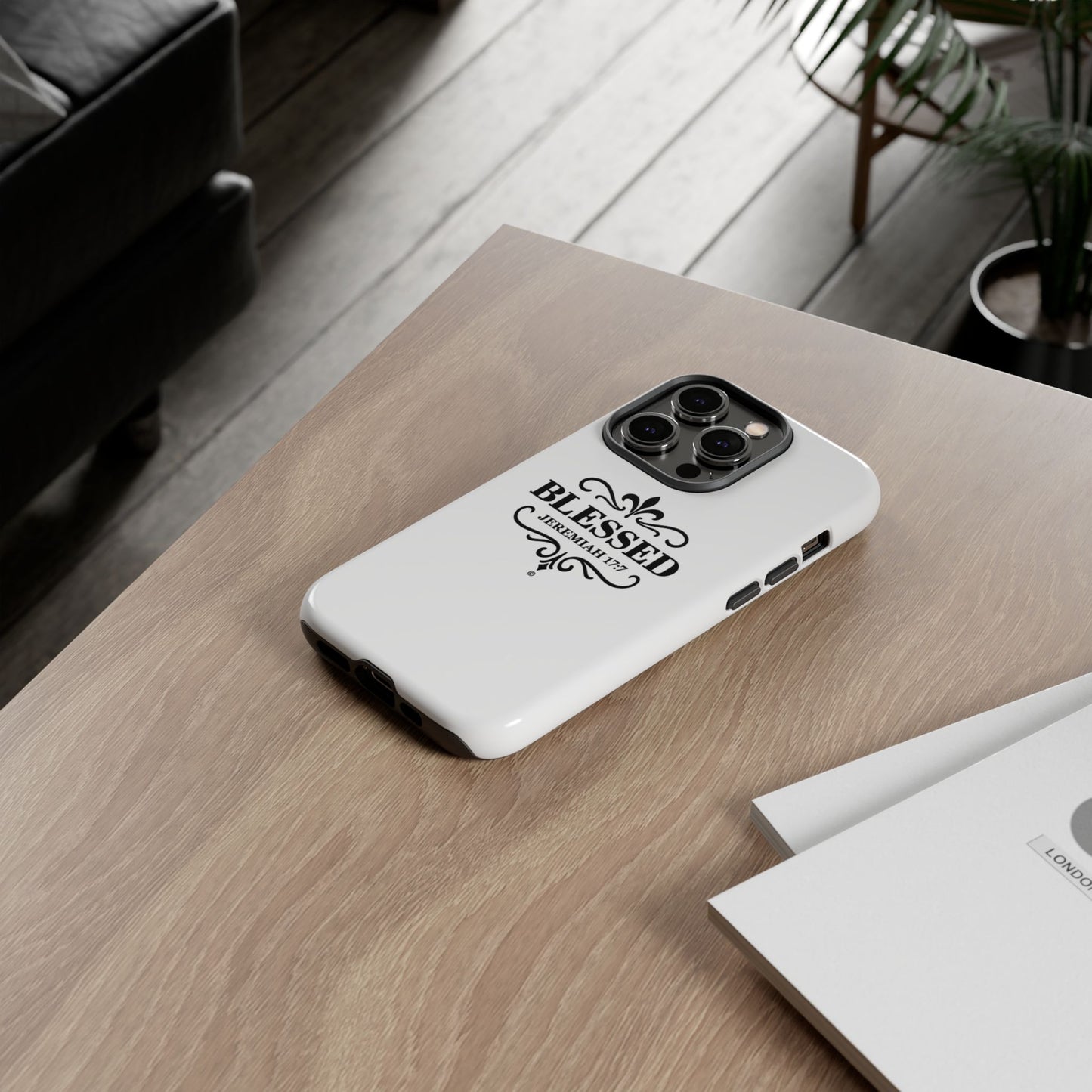 Blessed (Black Lettering), Rugged Phone Case, Inspirational Mobile Cover, Gift for Faith Lovers, Faith-Based Protector - Cross Apparel USA