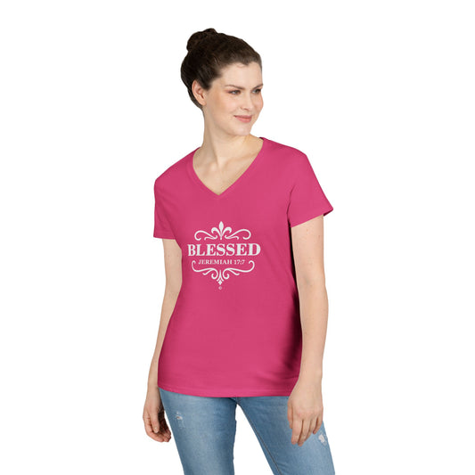 Blessed (White Lettering) Ladies V-Neck T-Shirt, Inspirational Gift, Faith-Based Gift