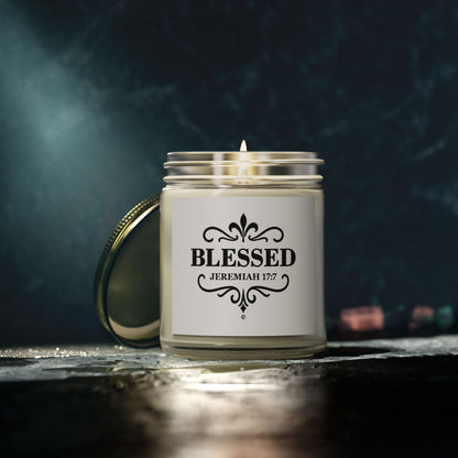 Blessed (Black Lettering) Scented Candle - Coconut Apricot Wax, Inspirational Home Decor, Relaxation, Gifts for Believers