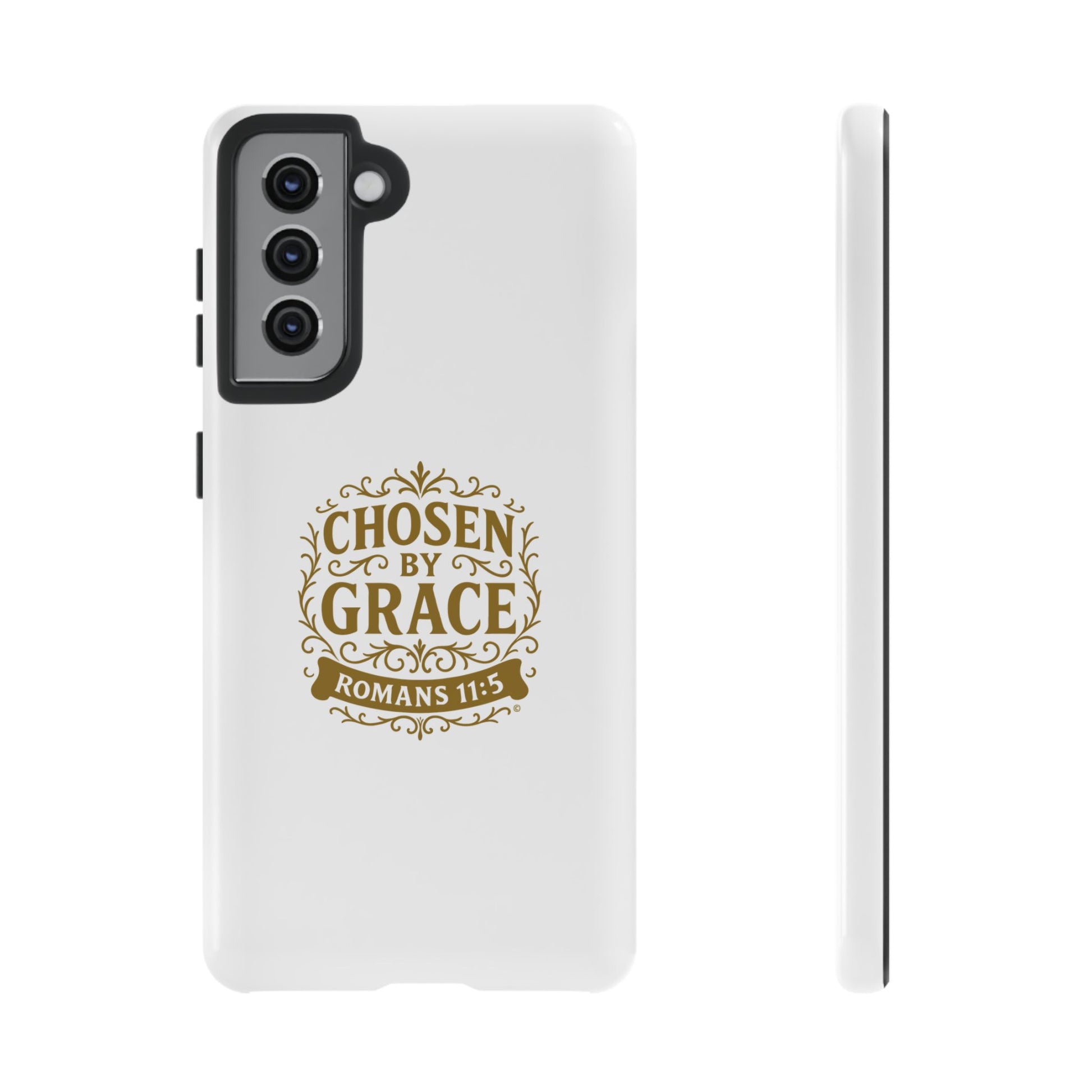 Chosen by Grace (Gold Lettering), Rugged Phone Case, Inspirational Mobile Cover, Gift for Faith Lovers, Faith-Based Protector - Cross Apparel USA