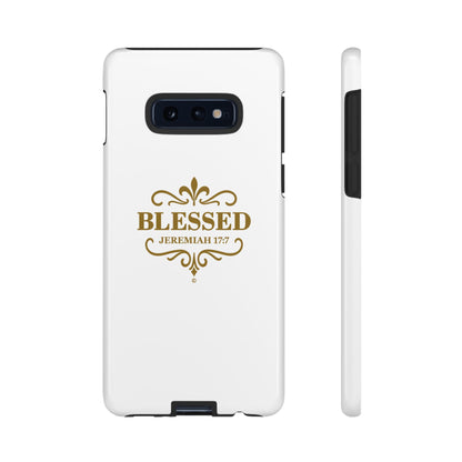 Blessed (Gold Lettering), Rugged Phone Case, Inspirational Mobile Cover, Gift for Faith Lovers, Faith-Based Protector - Cross Apparel USA