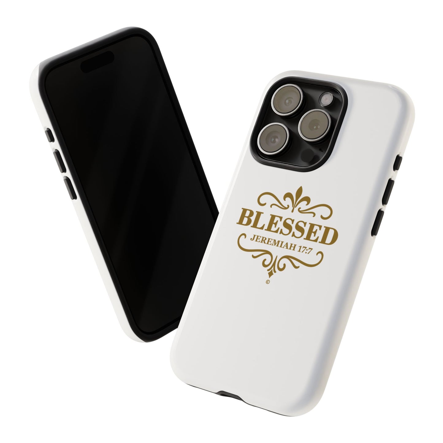 Blessed (Gold Lettering), Rugged Phone Case, Inspirational Mobile Cover, Gift for Faith Lovers, Faith-Based Protector