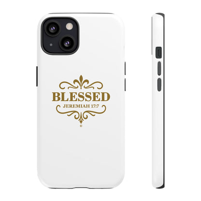 Blessed (Gold Lettering), Rugged Phone Case, Inspirational Mobile Cover, Gift for Faith Lovers, Faith-Based Protector - Cross Apparel USA