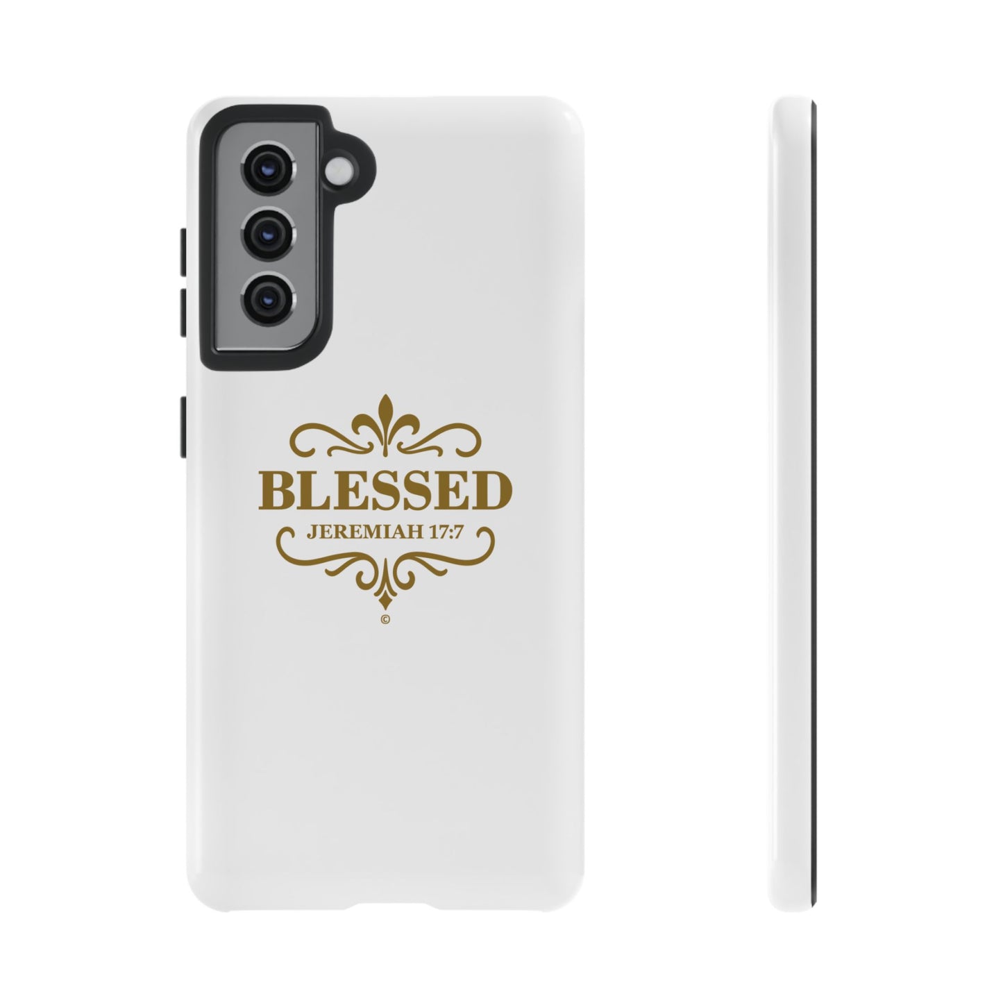 Blessed (Gold Lettering), Rugged Phone Case, Inspirational Mobile Cover, Gift for Faith Lovers, Faith-Based Protector - Cross Apparel USA