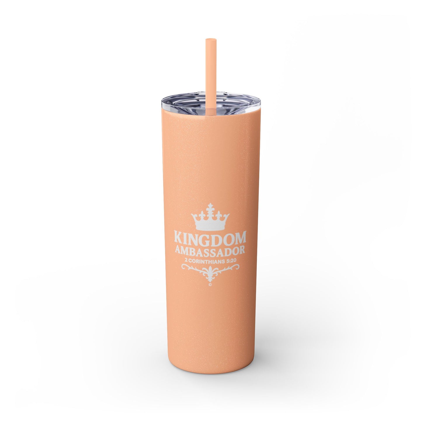 Kingdom Ambassador (White Lettering) Skinny Tumbler with Straw - 20oz Inspirational Drinkware