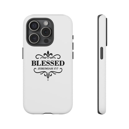 Blessed (Black Lettering), Rugged Phone Case, Inspirational Mobile Cover, Gift for Faith Lovers, Faith-Based Protector