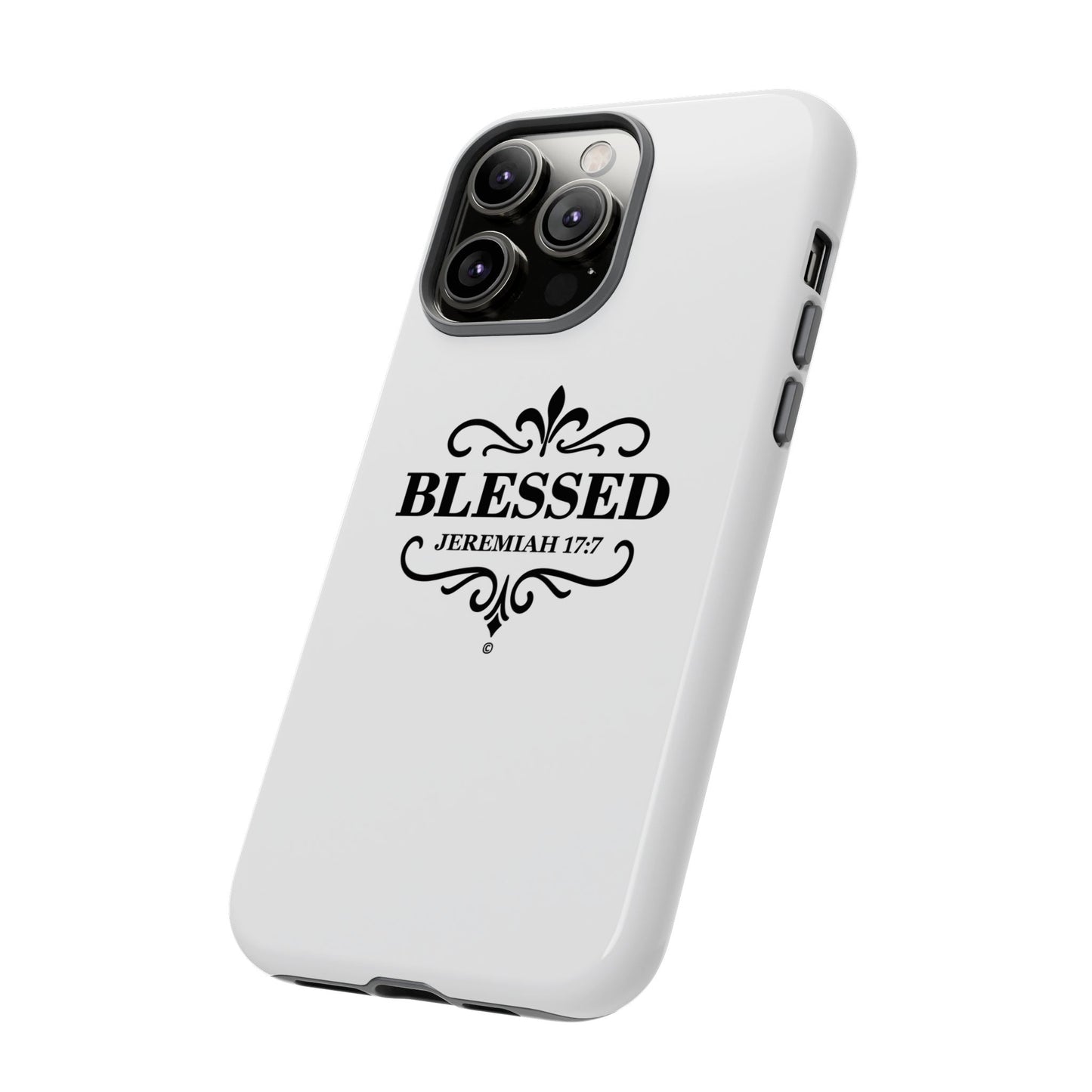 Blessed (Black Lettering), Rugged Phone Case, Inspirational Mobile Cover, Gift for Faith Lovers, Faith-Based Protector