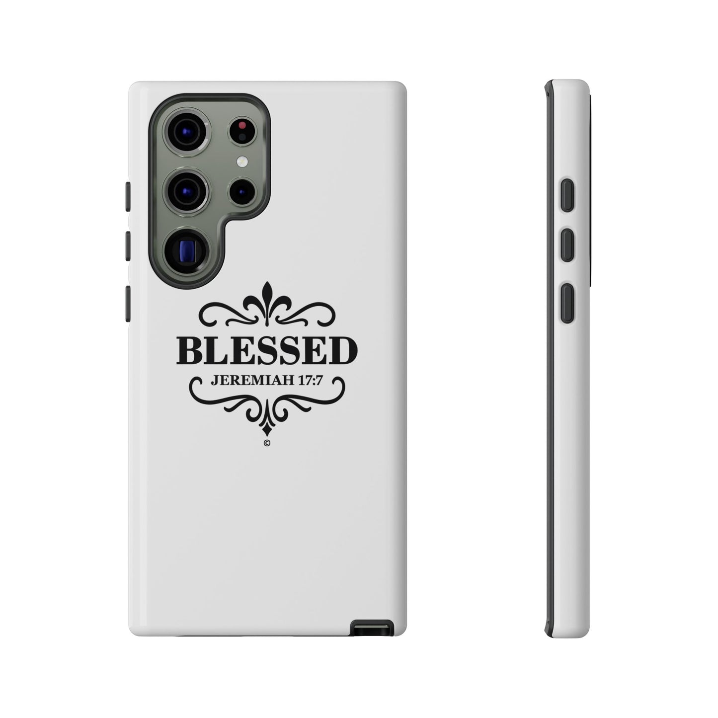 Blessed (Black Lettering), Rugged Phone Case, Inspirational Mobile Cover, Gift for Faith Lovers, Faith-Based Protector
