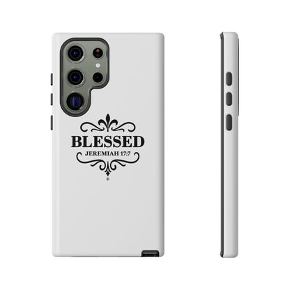 Blessed (Black Lettering), Rugged Phone Case, Inspirational Mobile Cover, Gift for Faith Lovers, Faith-Based Protector