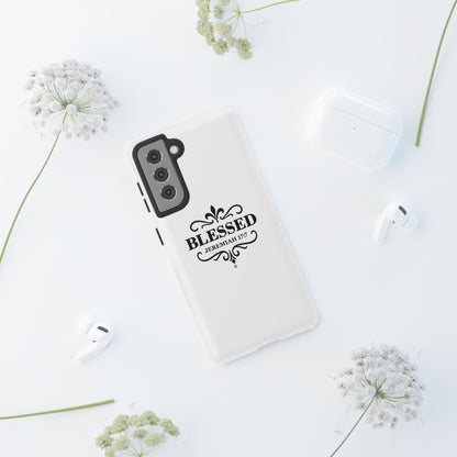 Blessed (Black Lettering), Rugged Phone Case, Inspirational Mobile Cover, Gift for Faith Lovers, Faith-Based Protector