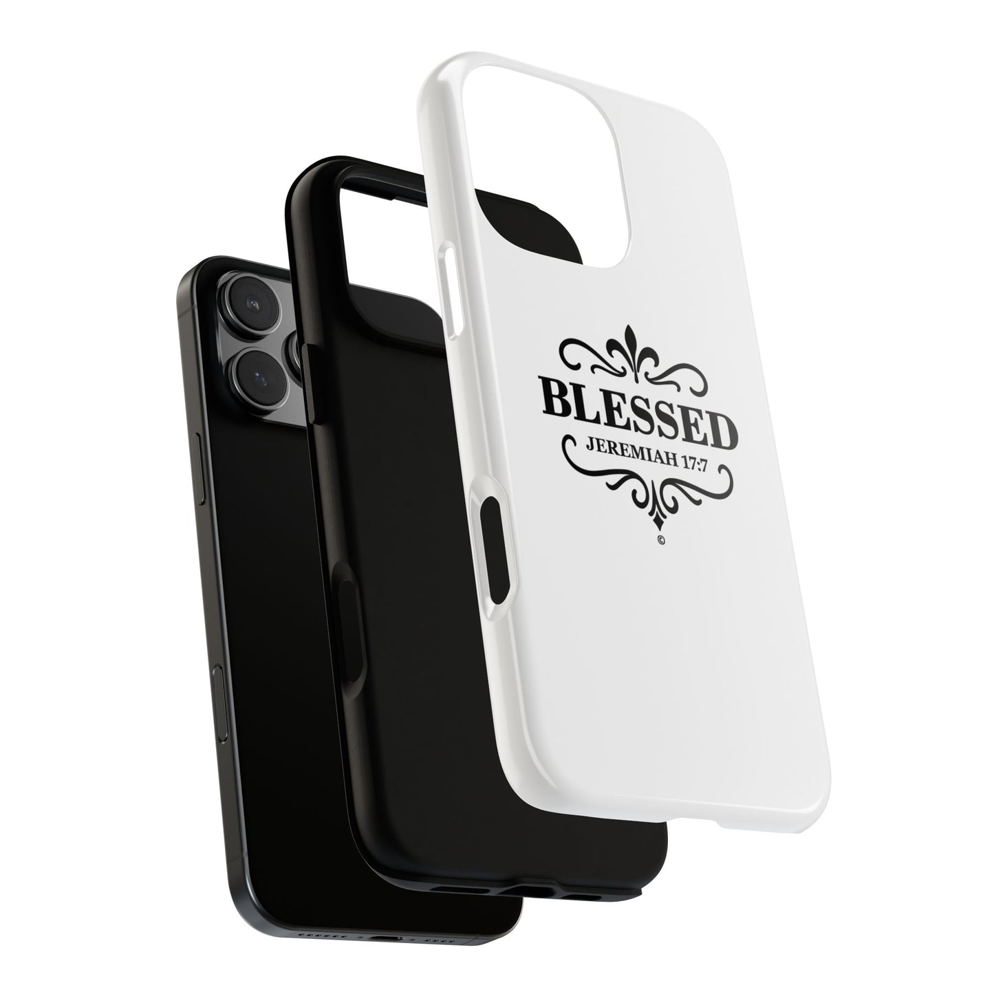 Blessed (Black Lettering), Rugged Phone Case, Inspirational Mobile Cover, Gift for Faith Lovers, Faith-Based Protector