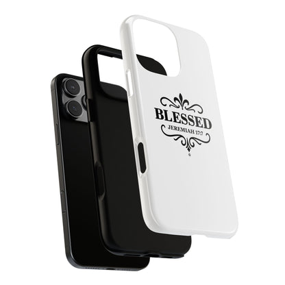 Blessed (Black Lettering), Rugged Phone Case, Inspirational Mobile Cover, Gift for Faith Lovers, Faith-Based Protector