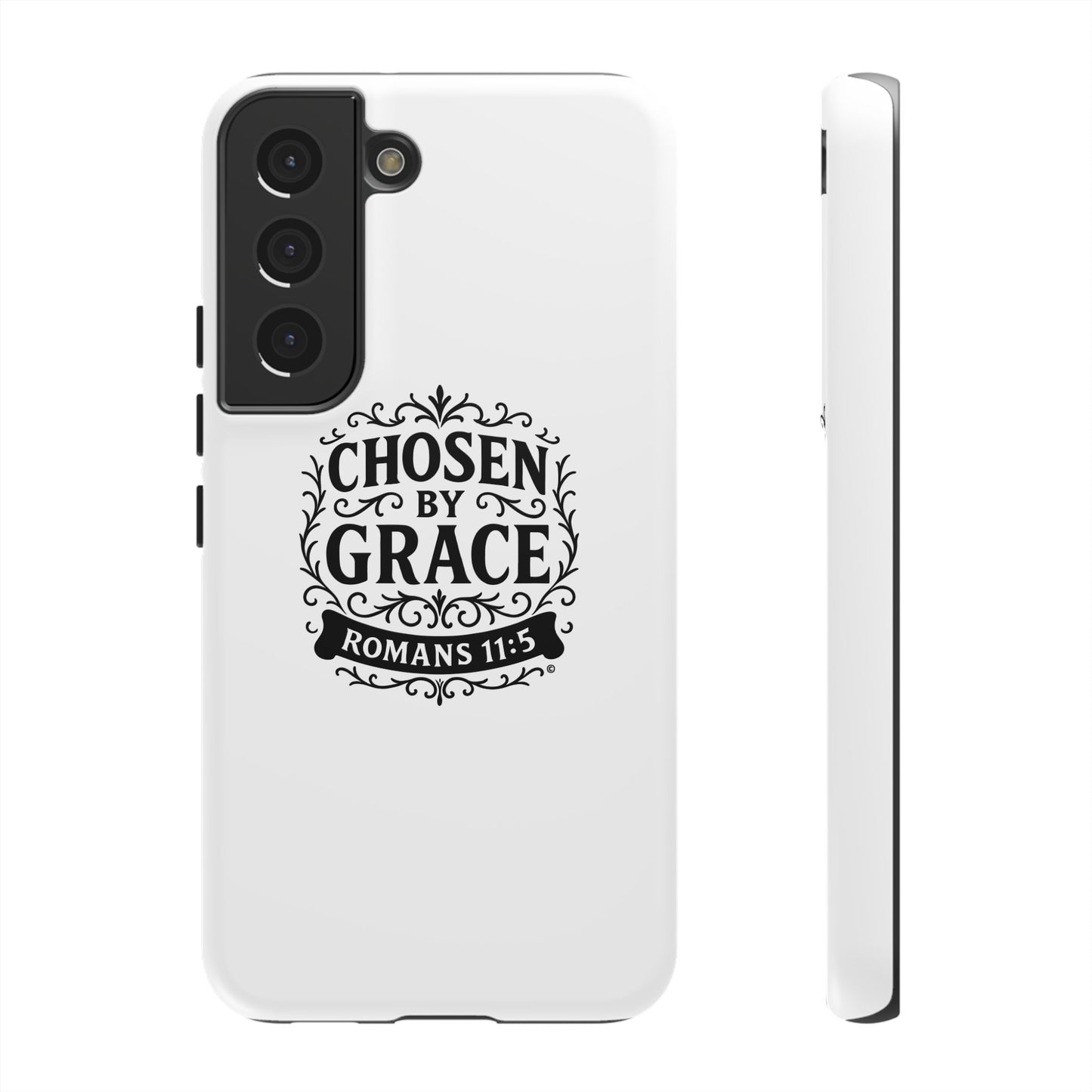 Chosen by Grace (Black Lettering), Rugged Phone Case, Inspirational Mobile Cover, Gift for Faith Lovers, Faith-Based Protector