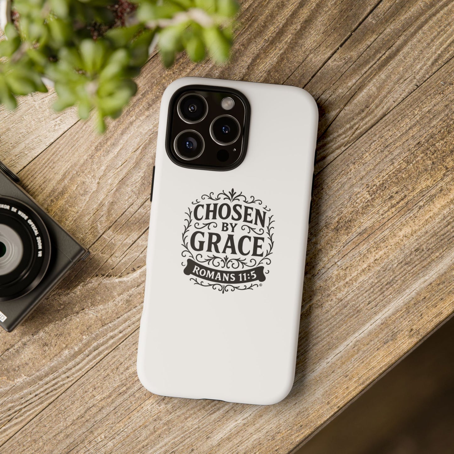 Chosen by Grace (Black Lettering), Rugged Phone Case, Inspirational Mobile Cover, Gift for Faith Lovers, Faith-Based Protector