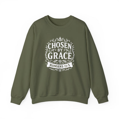 Chosen by Grace (White Lettering) Unisex Crewneck Sweatshirt - Inspirational Gift, Faith-Based Apparel, Cozy Casual Wear, Bible Verse Sweatshirt