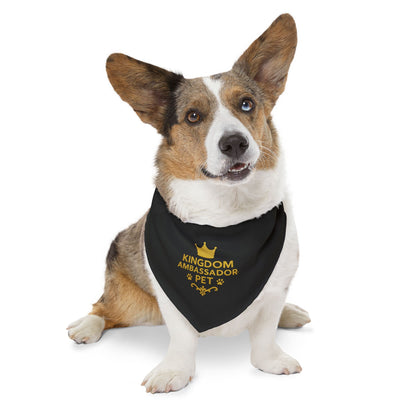 Kingdom Ambassador Pet (Gold Lettering on Black) Convenient, Clip-on Bandana Collar