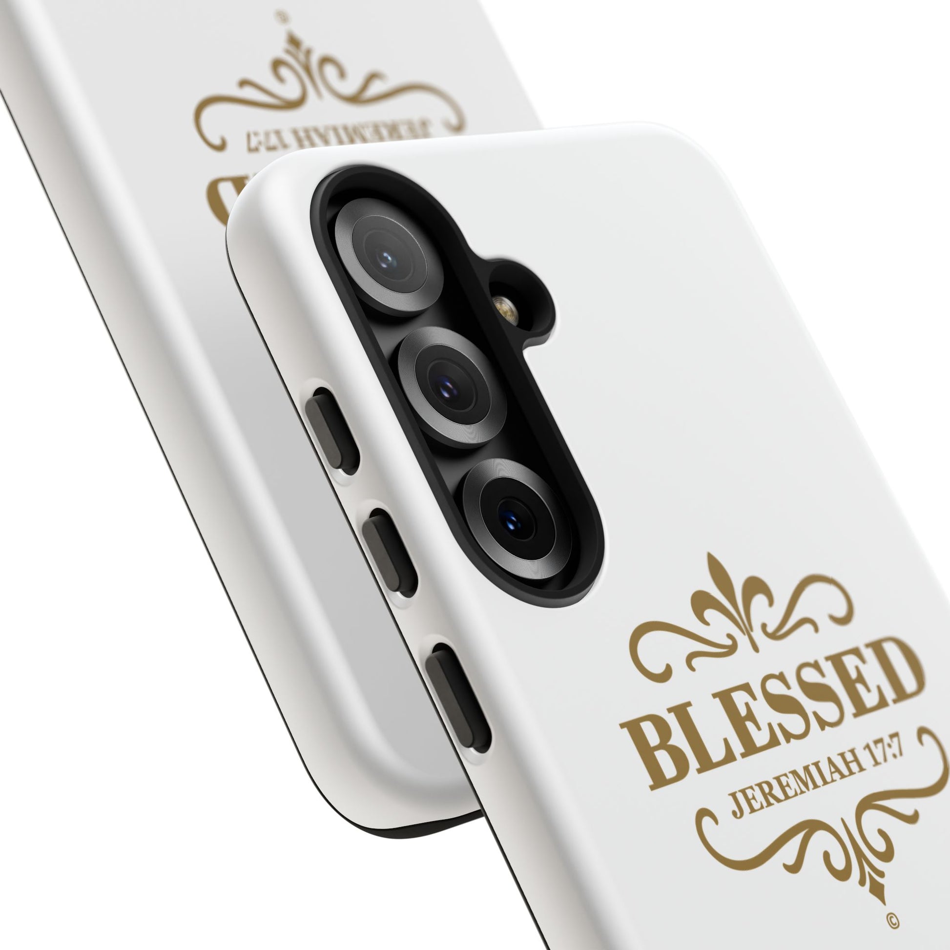 Blessed (Gold Lettering), Rugged Phone Case, Inspirational Mobile Cover, Gift for Faith Lovers, Faith-Based Protector - Cross Apparel USA