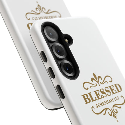 Blessed (Gold Lettering), Rugged Phone Case, Inspirational Mobile Cover, Gift for Faith Lovers, Faith-Based Protector - Cross Apparel USA
