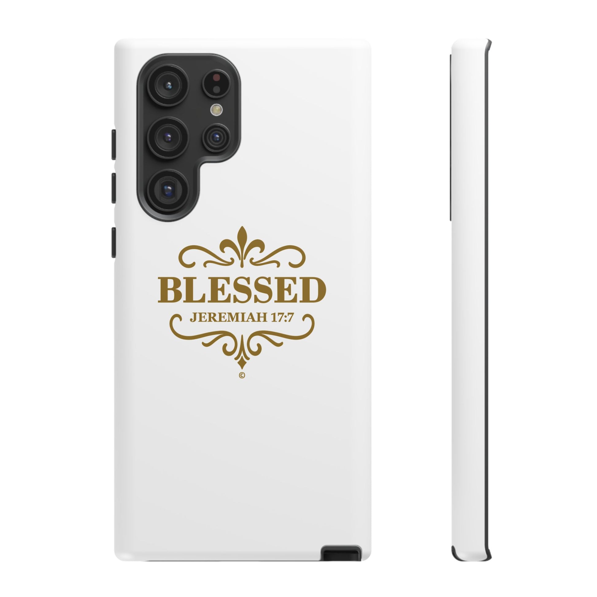Blessed (Gold Lettering), Rugged Phone Case, Inspirational Mobile Cover, Gift for Faith Lovers, Faith-Based Protector - Cross Apparel USA