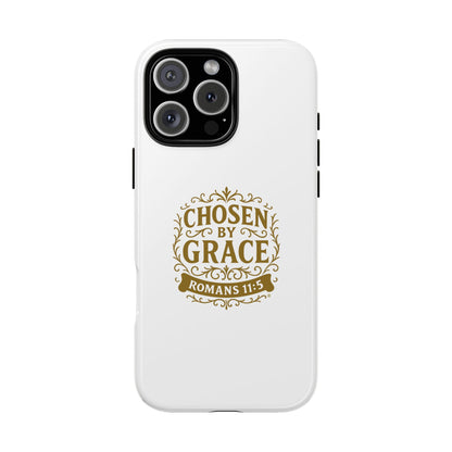 Chosen by Grace (Gold Lettering), Rugged Phone Case, Inspirational Mobile Cover, Gift for Faith Lovers, Faith-Based Protector - Cross Apparel USA