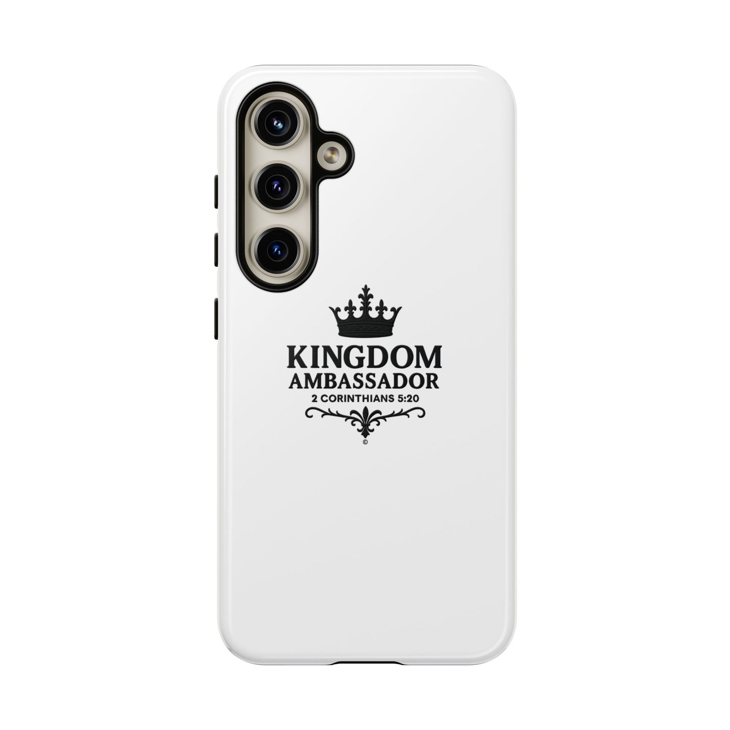 Kingdom Ambassador (Black Lettering) Rugged Phone Case, Inspirational Mobile Cover, Gift for Faith Lovers, Faith-Based Protector - Cross Apparel USA