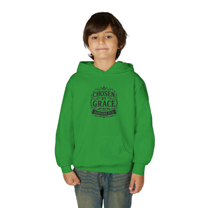 Chosen by Grace (Black Lettering) Youth Heavy Blend Hooded Sweatshirt