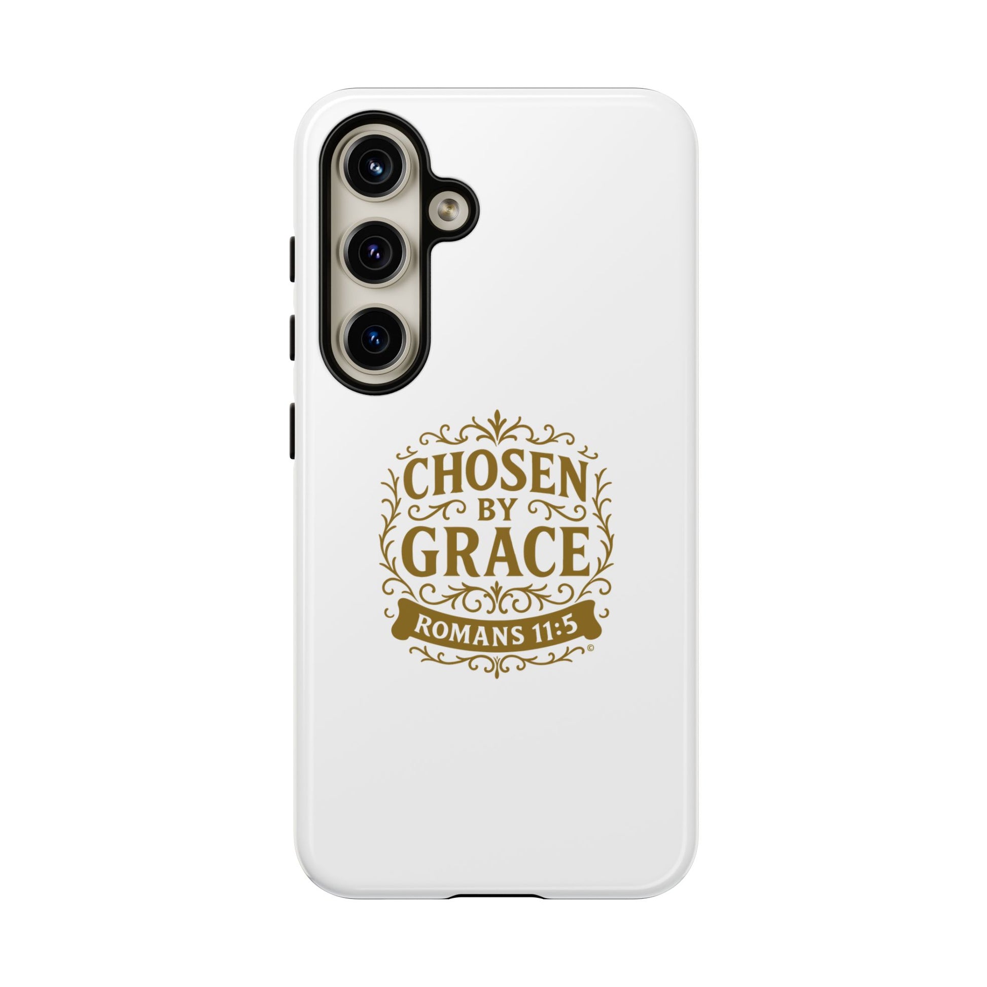 Chosen by Grace (Gold Lettering), Rugged Phone Case, Inspirational Mobile Cover, Gift for Faith Lovers, Faith-Based Protector - Cross Apparel USA