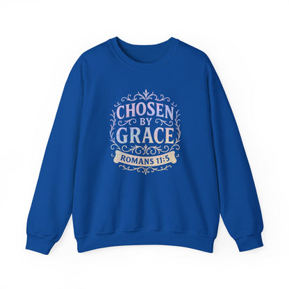 Chosen by Grace (Multi-color Limited Edition) Unisex Crewneck Sweatshirt - Inspirational Apparel, Faith-Based Fashion, Cozy Casual Wear, Bible Verse Sweatshirt
