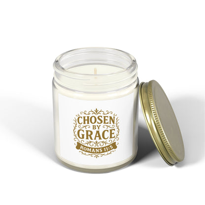 Chosen by Grace (Gold Lettering) Scented Candle - Coconut Apricot Wax, Inspirational Home Decor, Relaxation, Gifts for Believers