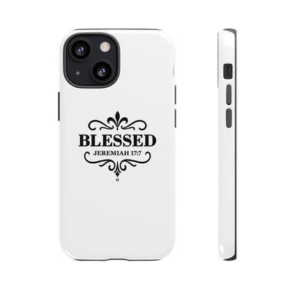 Blessed (Black Lettering), Rugged Phone Case, Inspirational Mobile Cover, Gift for Faith Lovers, Faith-Based Protector