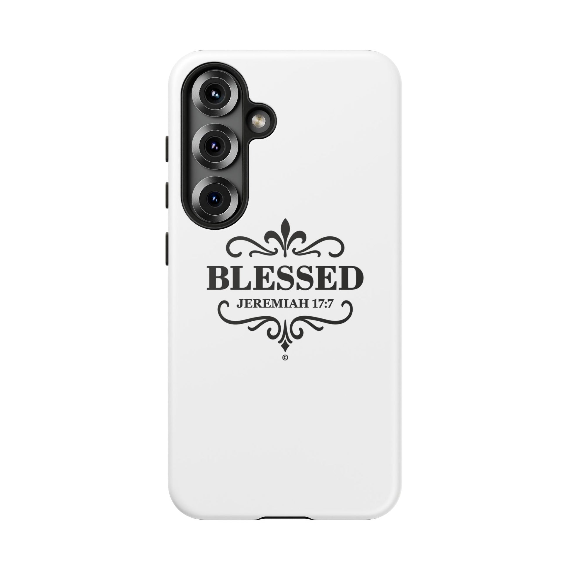 Blessed (Black Lettering), Rugged Phone Case, Inspirational Mobile Cover, Gift for Faith Lovers, Faith-Based Protector - Cross Apparel USA