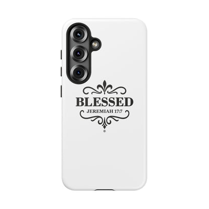 Blessed (Black Lettering), Rugged Phone Case, Inspirational Mobile Cover, Gift for Faith Lovers, Faith-Based Protector - Cross Apparel USA