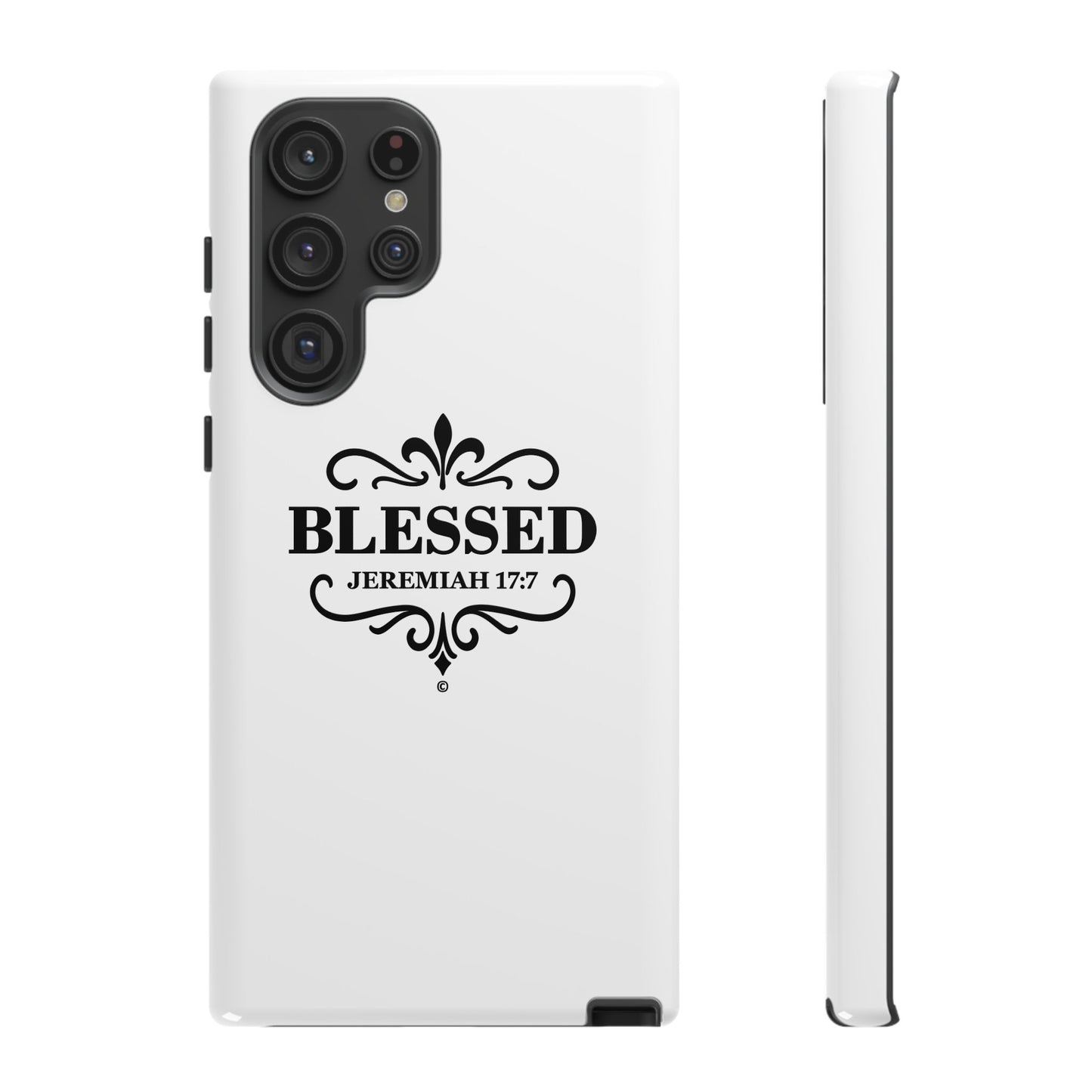 Blessed (Black Lettering), Rugged Phone Case, Inspirational Mobile Cover, Gift for Faith Lovers, Faith-Based Protector