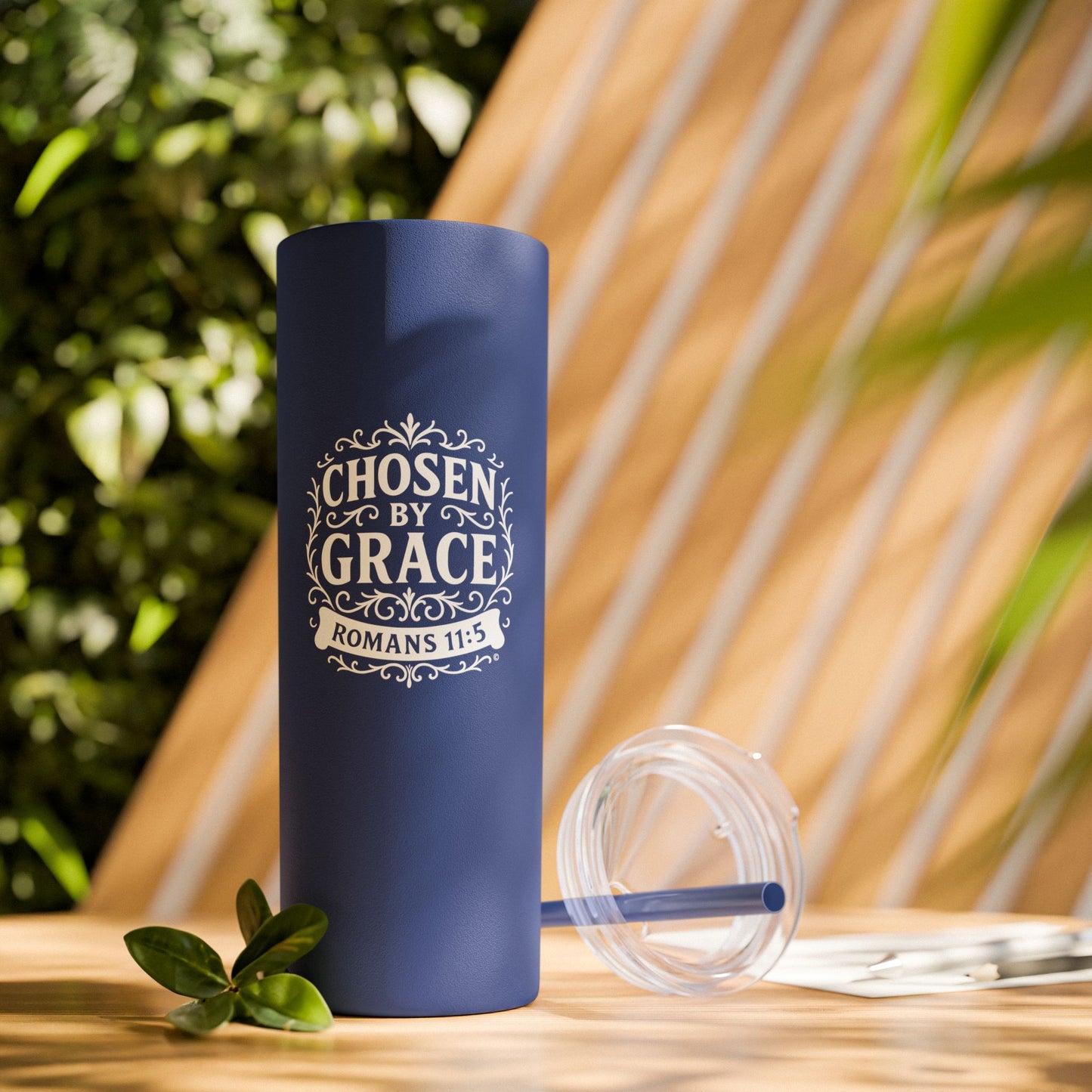 Chosen by Grace (White Lettering) 20oz Skinny Tumbler, Inspirational Travel Mug, Unique Gift for Faith Lovers, Bible Verse Drinkware, Motivational Water Bottle