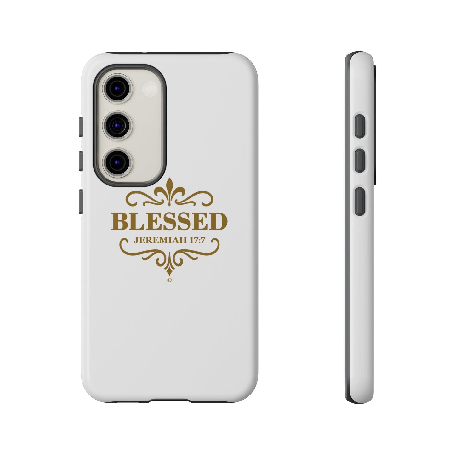 Blessed (Gold Lettering), Rugged Phone Case, Inspirational Mobile Cover, Gift for Faith Lovers, Faith-Based Protector