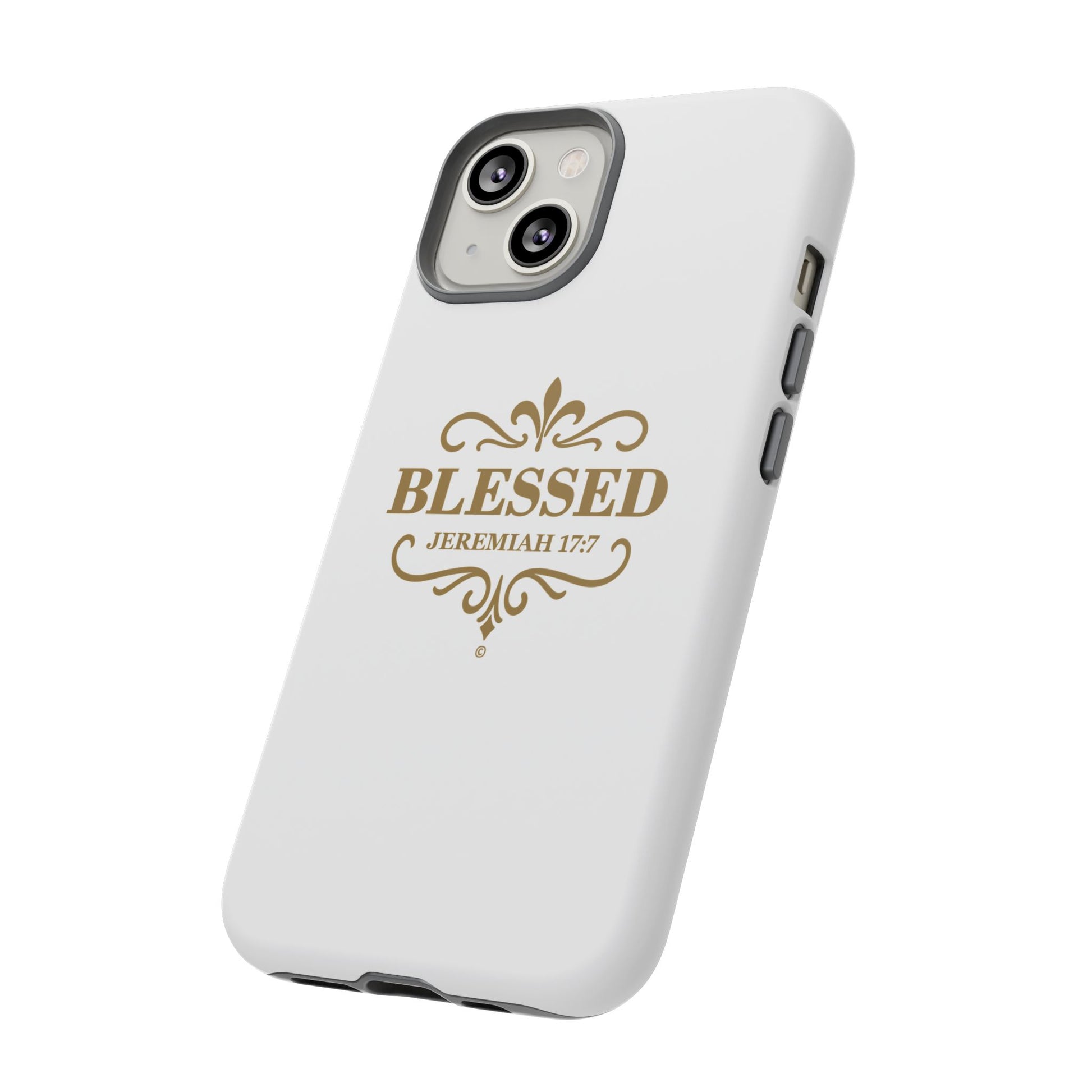 Blessed (Gold Lettering), Rugged Phone Case, Inspirational Mobile Cover, Gift for Faith Lovers, Faith-Based Protector - Cross Apparel USA
