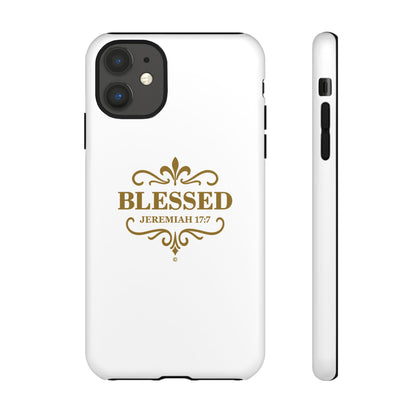 Blessed (Gold Lettering), Rugged Phone Case, Inspirational Mobile Cover, Gift for Faith Lovers, Faith-Based Protector
