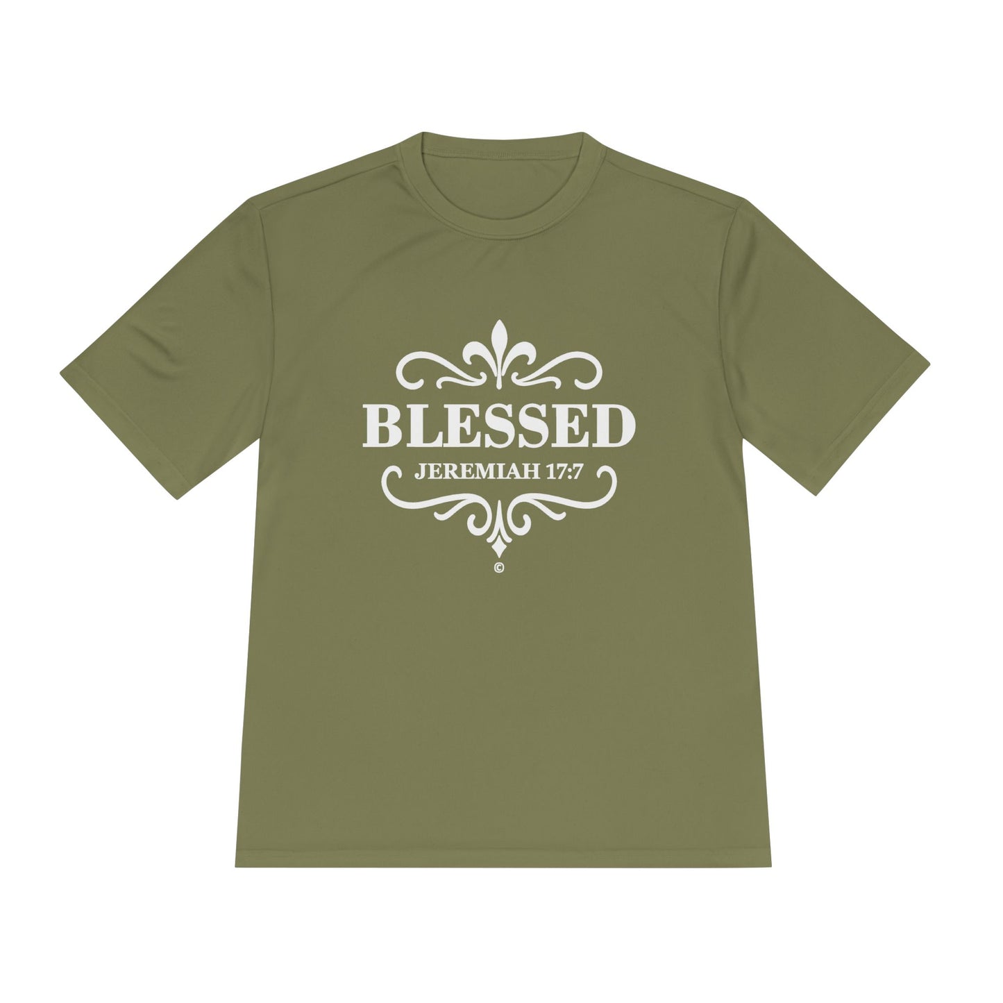 Blessed (White Lettering) Unisex Activewear Performance Moisture Wicking Tee, Faith-Based Workout Shirt, Inspirational Fitness Gear, Gift for Fitness Lovers, Bible Verse T-Shirt - Cross Apparel USA