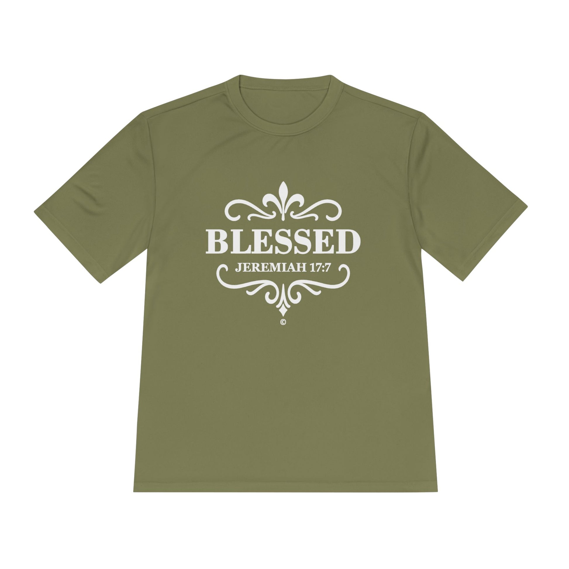 Blessed (White Lettering) Unisex Activewear Performance Moisture Wicking Tee, Faith-Based Workout Shirt, Inspirational Fitness Gear, Gift for Fitness Lovers, Bible Verse T-Shirt - Cross Apparel USA