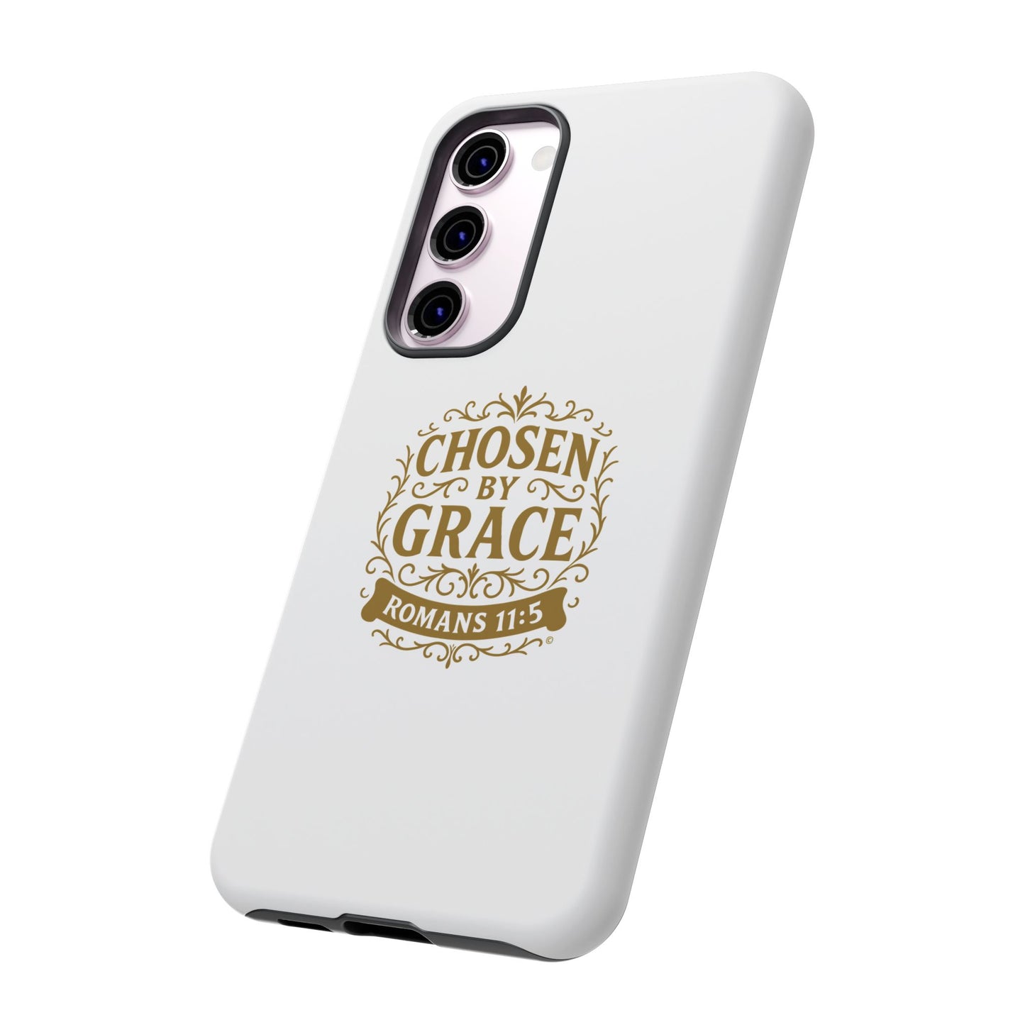 Chosen by Grace (Gold Lettering), Rugged Phone Case, Inspirational Mobile Cover, Gift for Faith Lovers, Faith-Based Protector - Cross Apparel USA