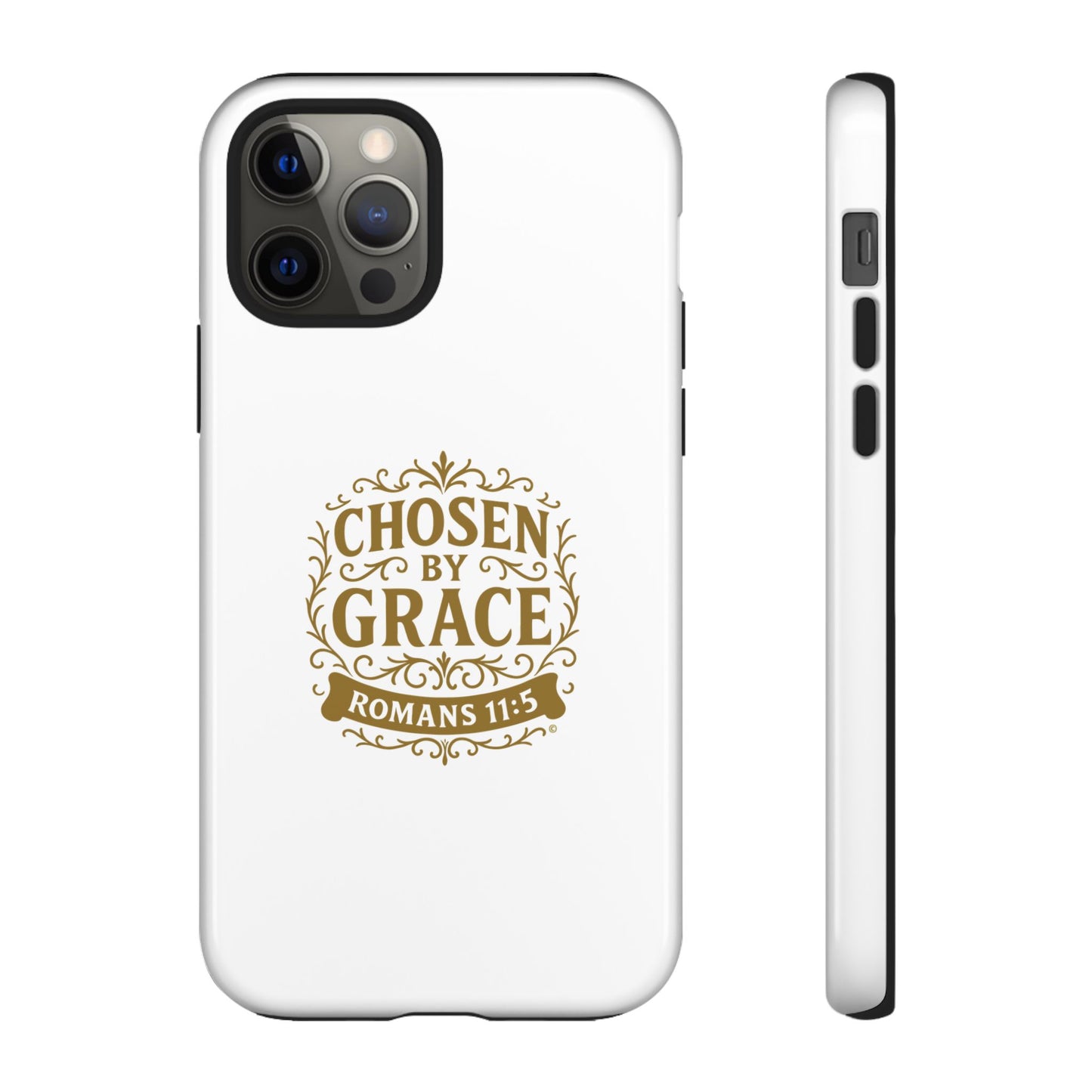 Chosen by Grace (Gold Lettering), Rugged Phone Case, Inspirational Mobile Cover, Gift for Faith Lovers, Faith-Based Protector - Cross Apparel USA