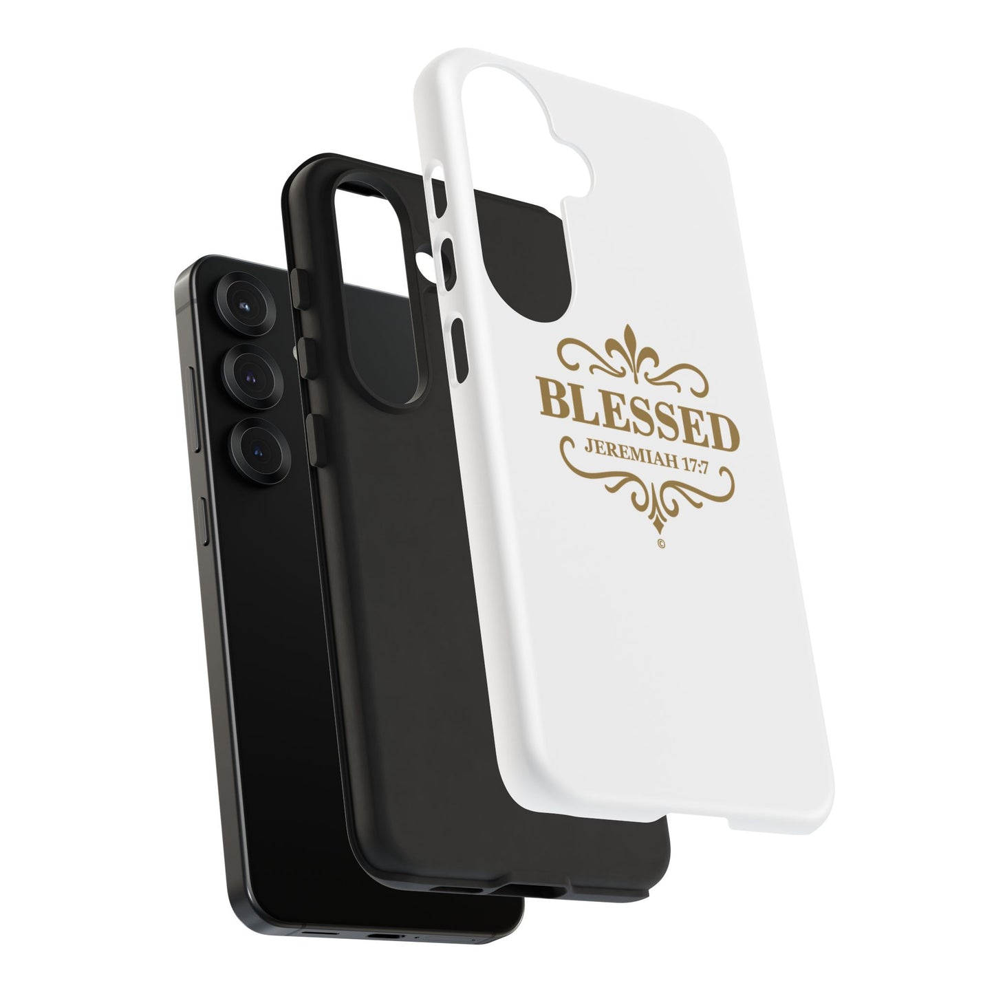 Blessed (Gold Lettering), Rugged Phone Case, Inspirational Mobile Cover, Gift for Faith Lovers, Faith-Based Protector