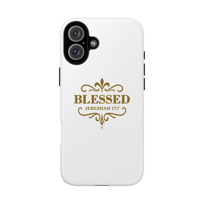 Blessed (Gold Lettering), Rugged Phone Case, Inspirational Mobile Cover, Gift for Faith Lovers, Faith-Based Protector