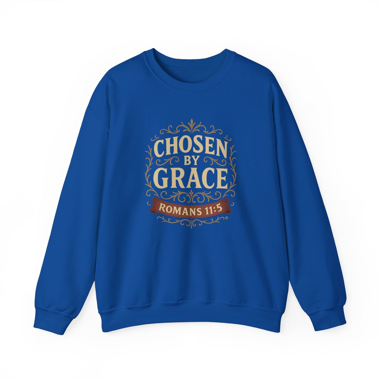 Chosen by Grace (Full Color) Unisex Crewneck Sweatshirt - Inspirational Gift, Christian Apparel, Faith-Based Fashion, Cozy Casual Wear, Bible Verse Sweatshirt